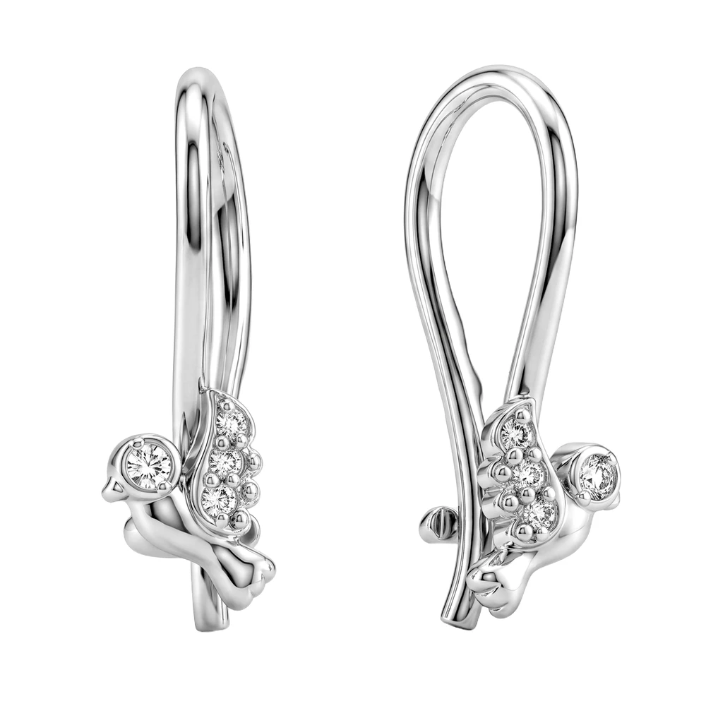 Серьги  Птица детские с фианитами из серебра 925 пробы