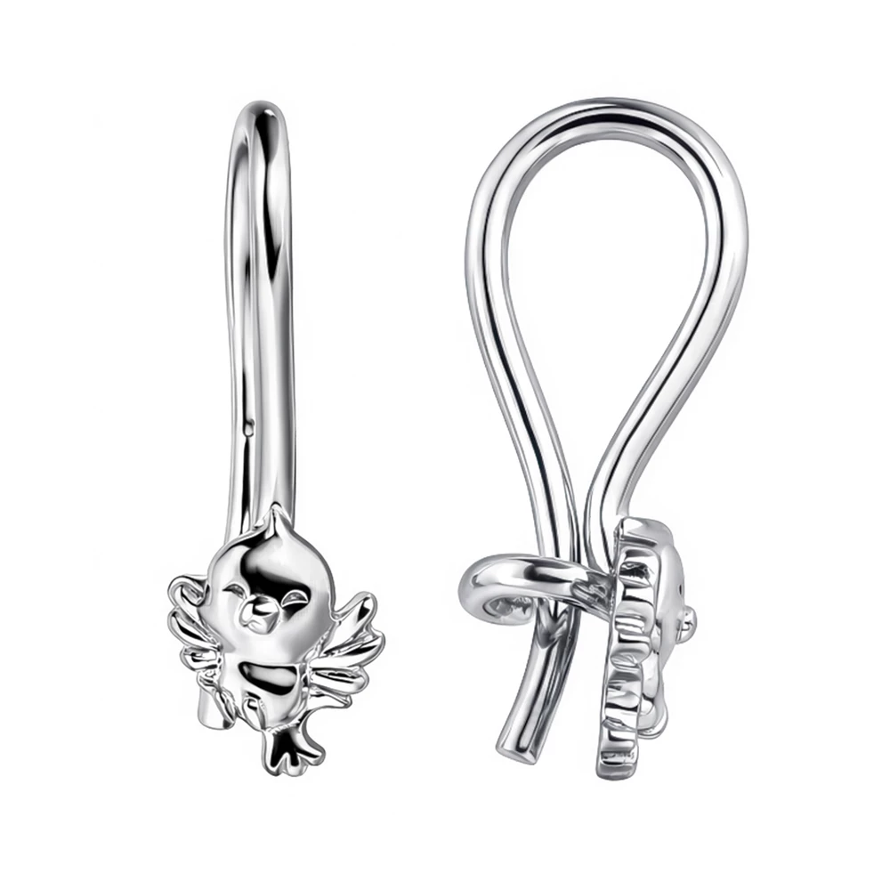 Серьги  Птица детские из серебра 925 пробы