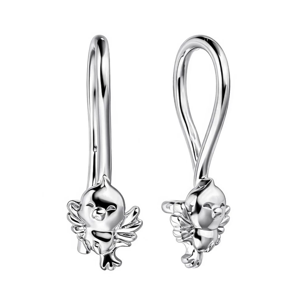Серьги  Птица детские из серебра 925 пробы