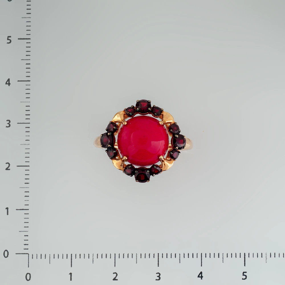 Кольцо с кораллом из красного золота 585 пробы