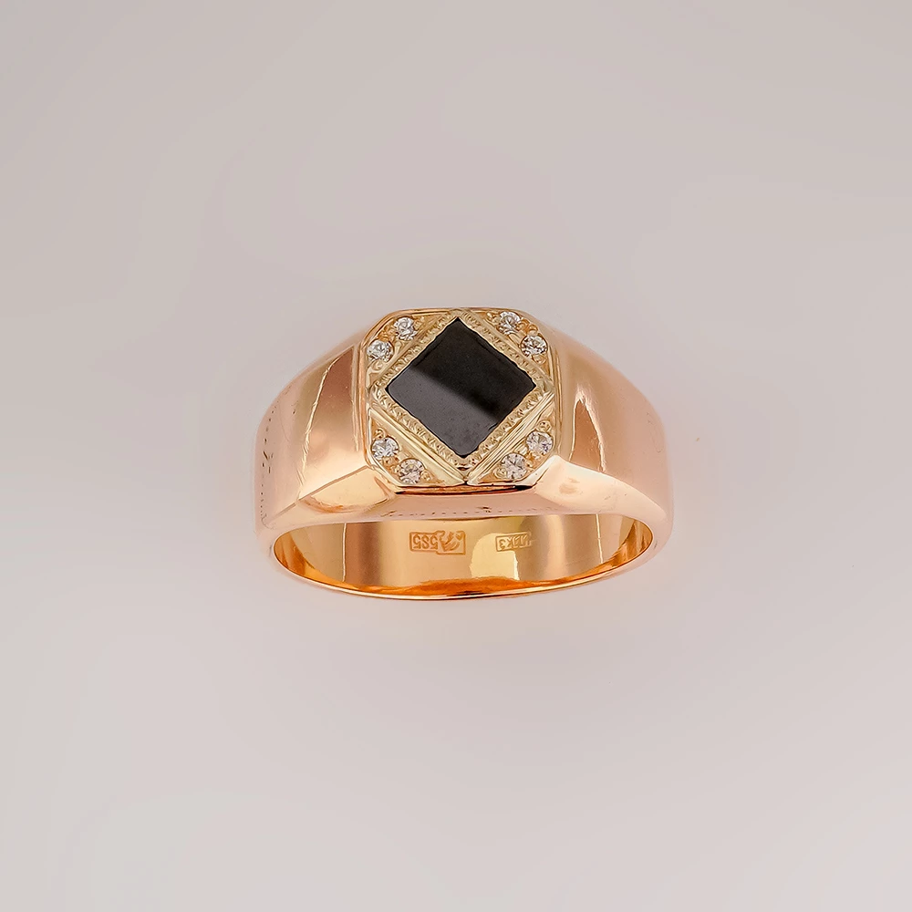 Кольцо с ониксом из красного золота 585 пробы 1