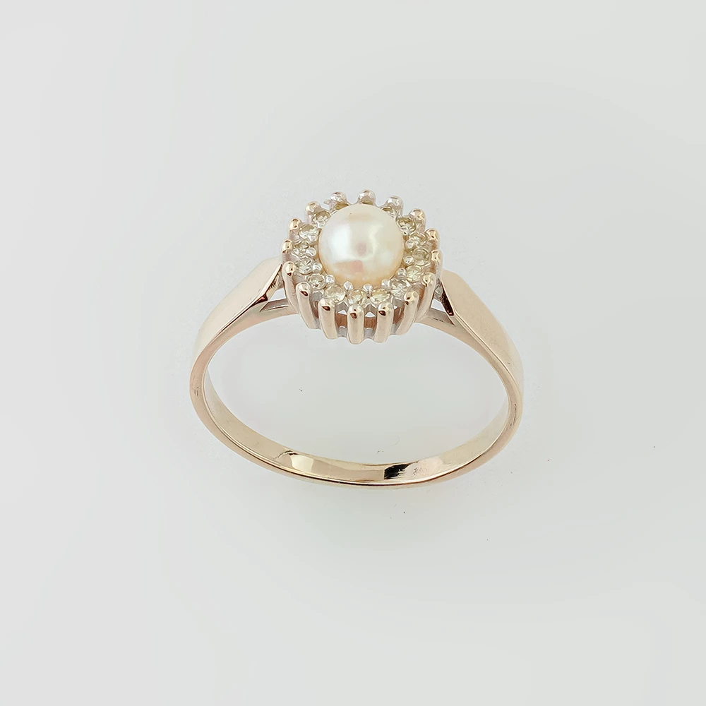 Кольцо с культивированным жемчугом из белого золота 585 пробы 1