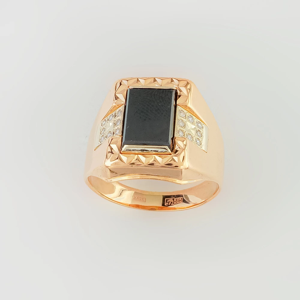 Кольцо с ониксом из красного золота 585 пробы 1