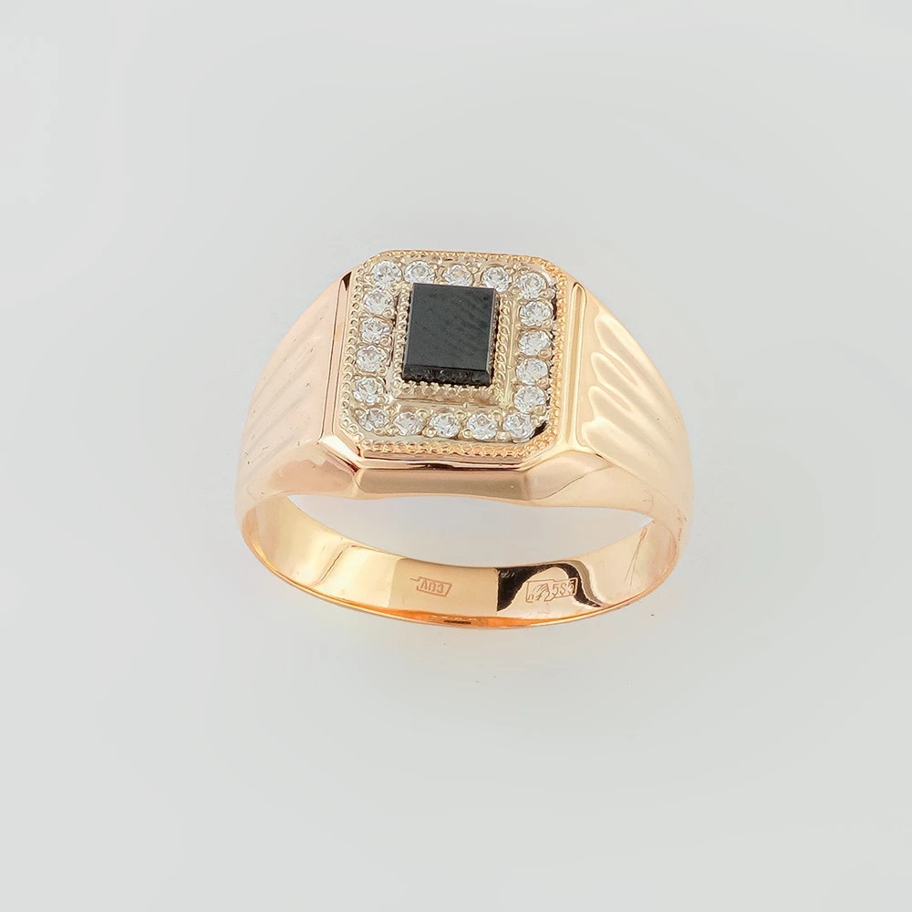 Кольцо с ониксом из красного золота 585 пробы 1
