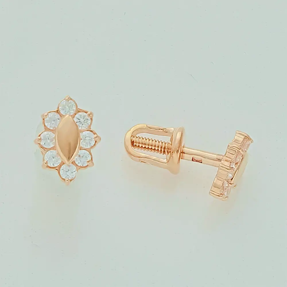 Серьги с фианитом из красного золота 585 пробы