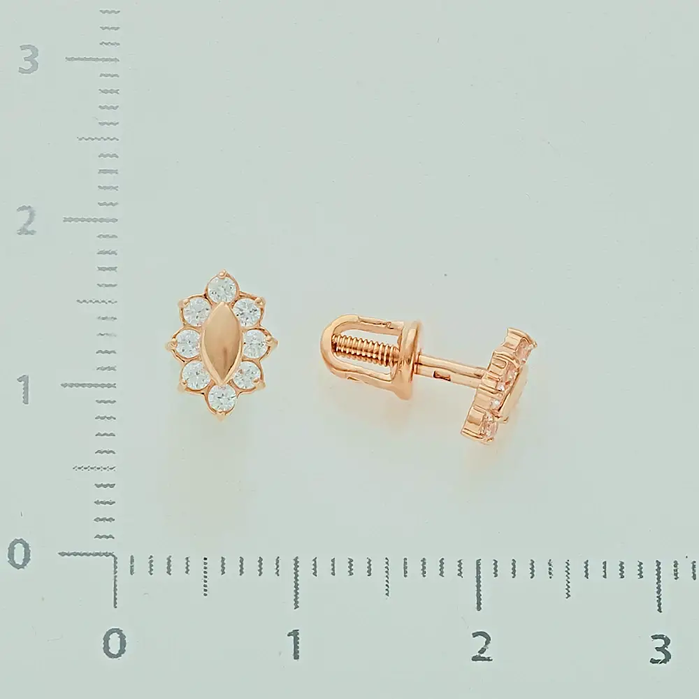 Серьги с фианитом из красного золота 585 пробы
