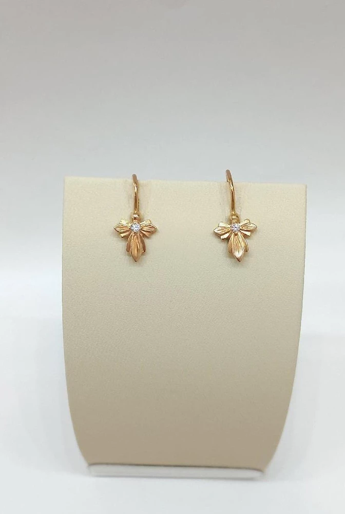 Серьги с фианитом из красного золота 585 пробы 1