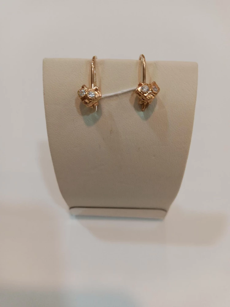 Серьги с фианитом из красного золота 585 пробы 1