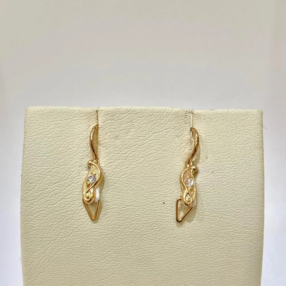 Серьги с фианитом из красного золота 585 пробы 1