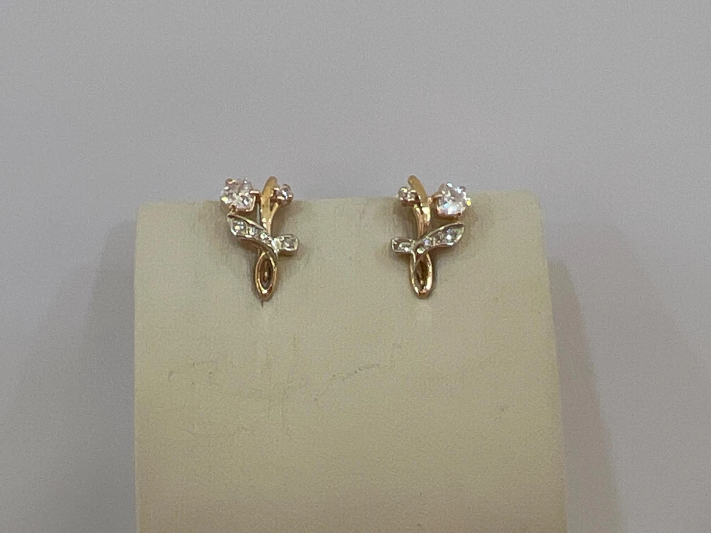 Серьги с фианитом из красного золота 585 пробы 1