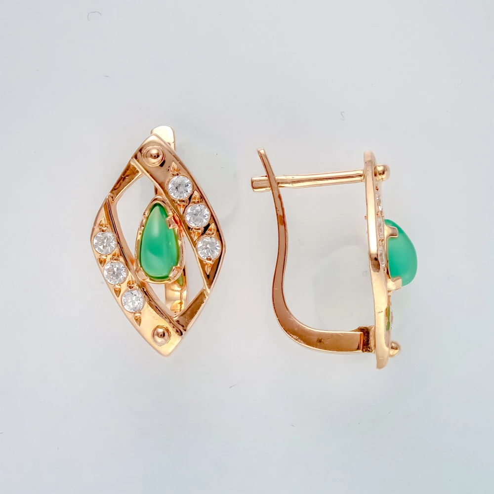 Серьги с агатом из красного золота 585 пробы 1