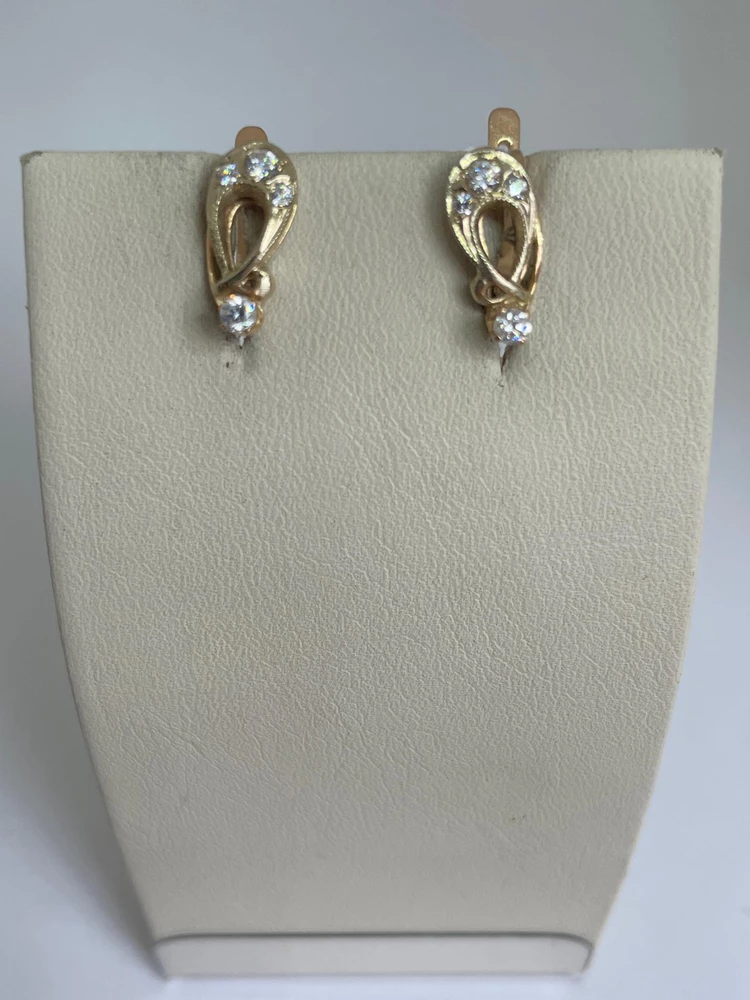 Серьги с фианитом из красного золота 585 пробы 1