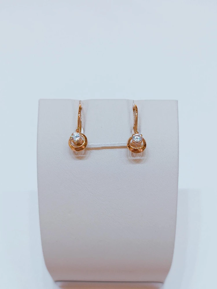 Серьги с фианитом из красного золота 585 пробы 1