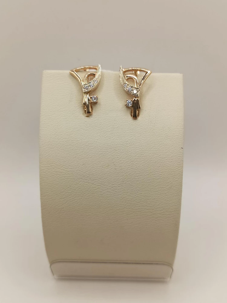 Серьги с фианитом из красного золота 585 пробы 1