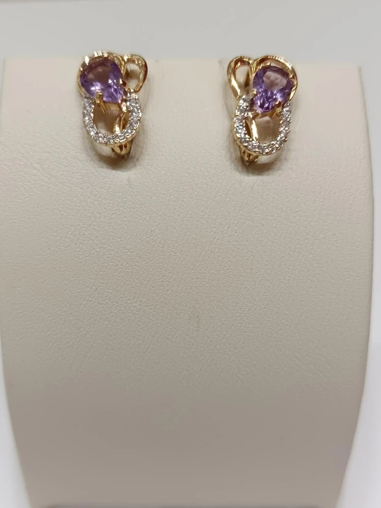 Серьги с аметистом из красного золота 585 пробы 1