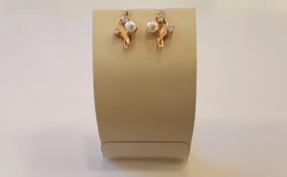 Серьги с культивированным жемчугом из красного золота 585 пробы 1