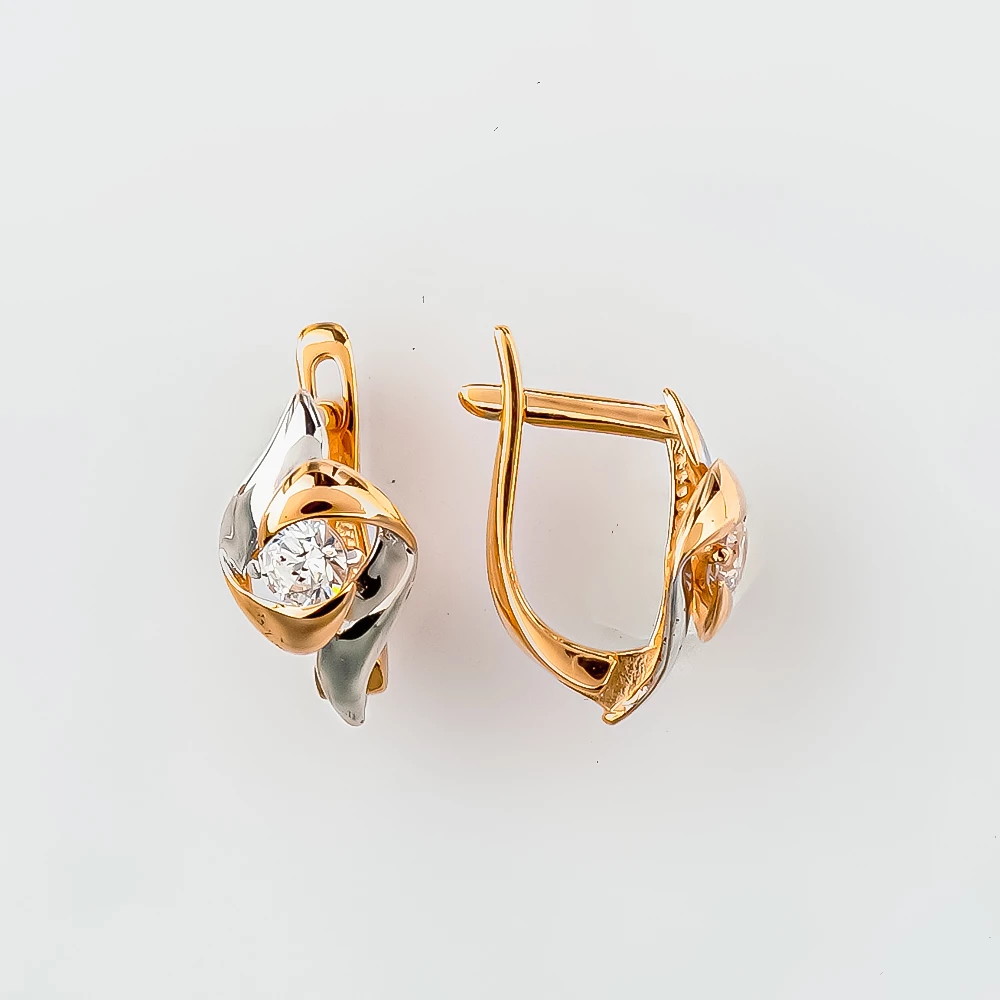 Серьги с фианитом из красного золота 585 пробы 1