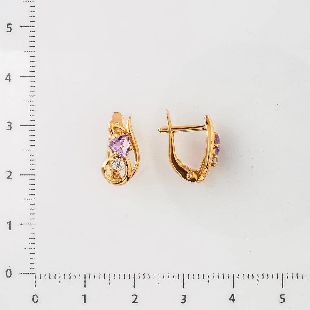 Серьги с аметистом из красного золота 585 пробы 2