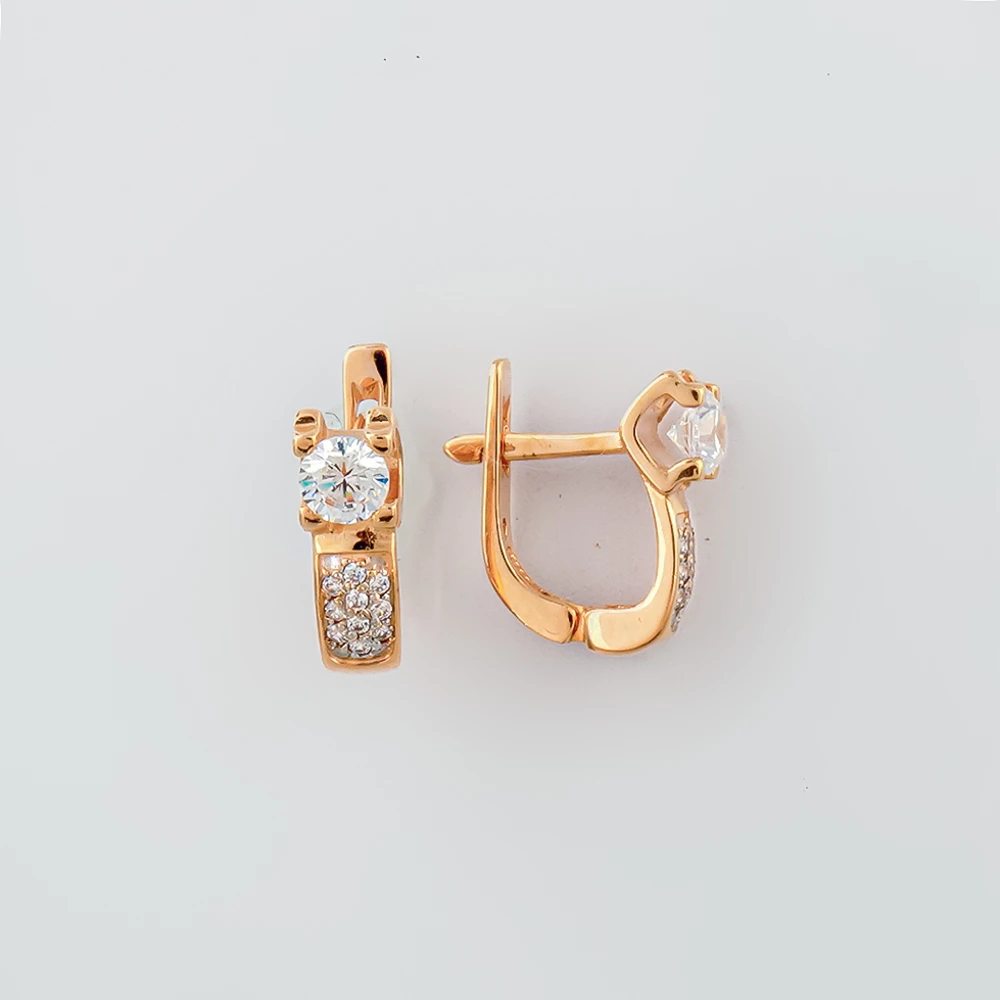 Серьги с фианитом из красного золота 585 пробы 1