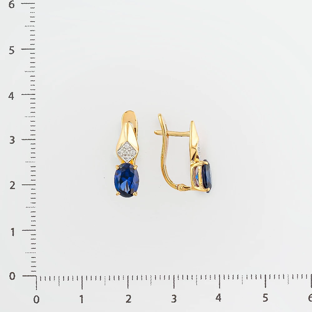 Серьги с сапфиром синтетическим из красного золота 585 пробы 2