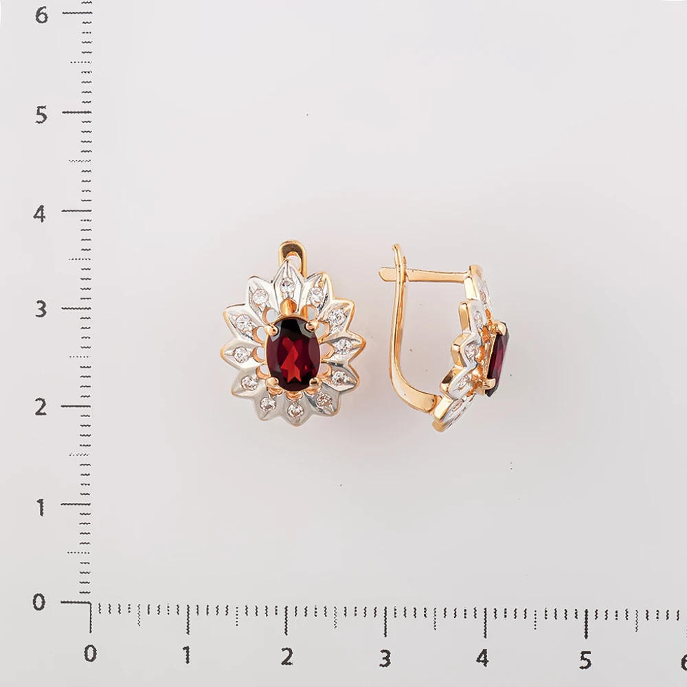 Серьги с гранатом из красного золота 585 пробы