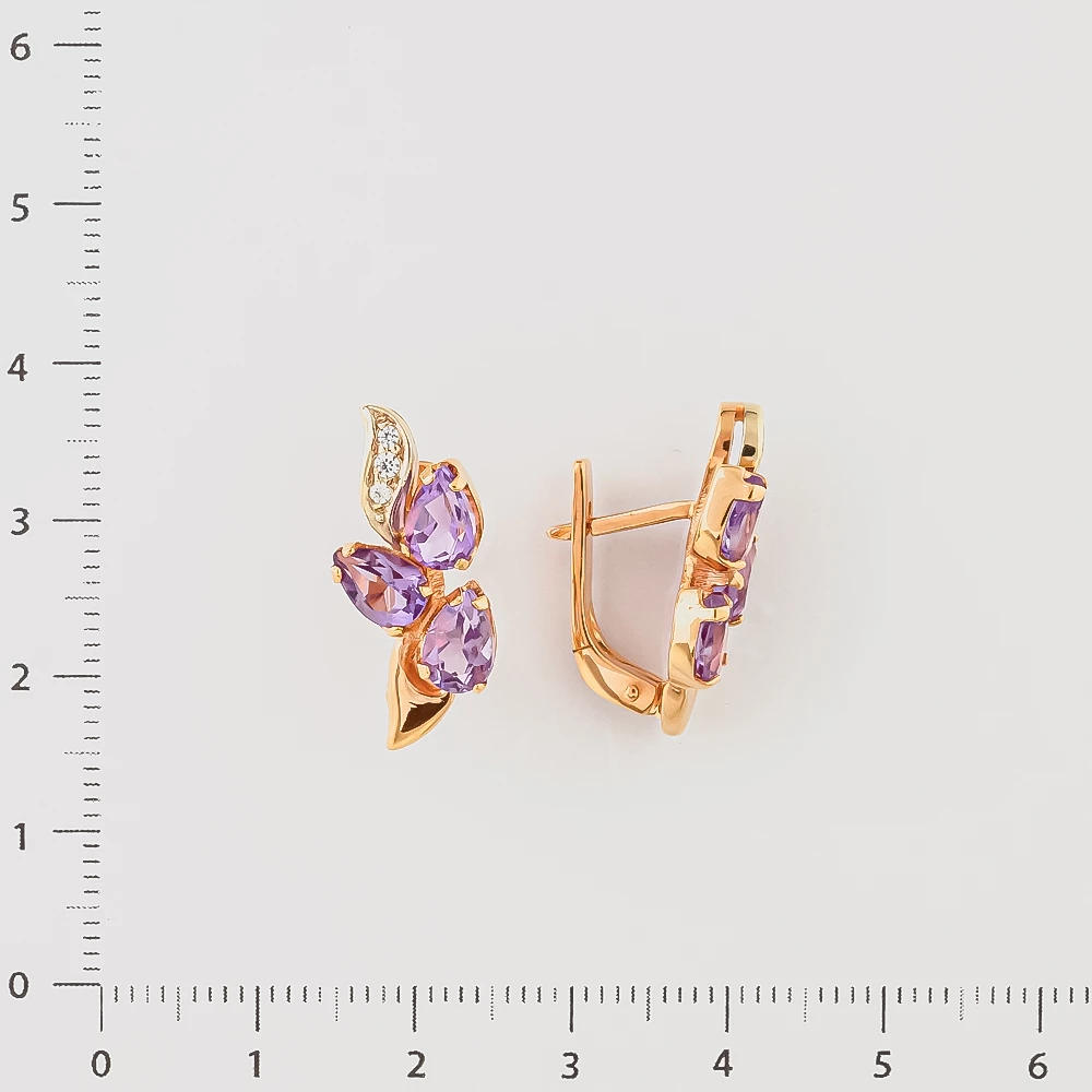 Серьги с аметистом из красного золота 585 пробы 2