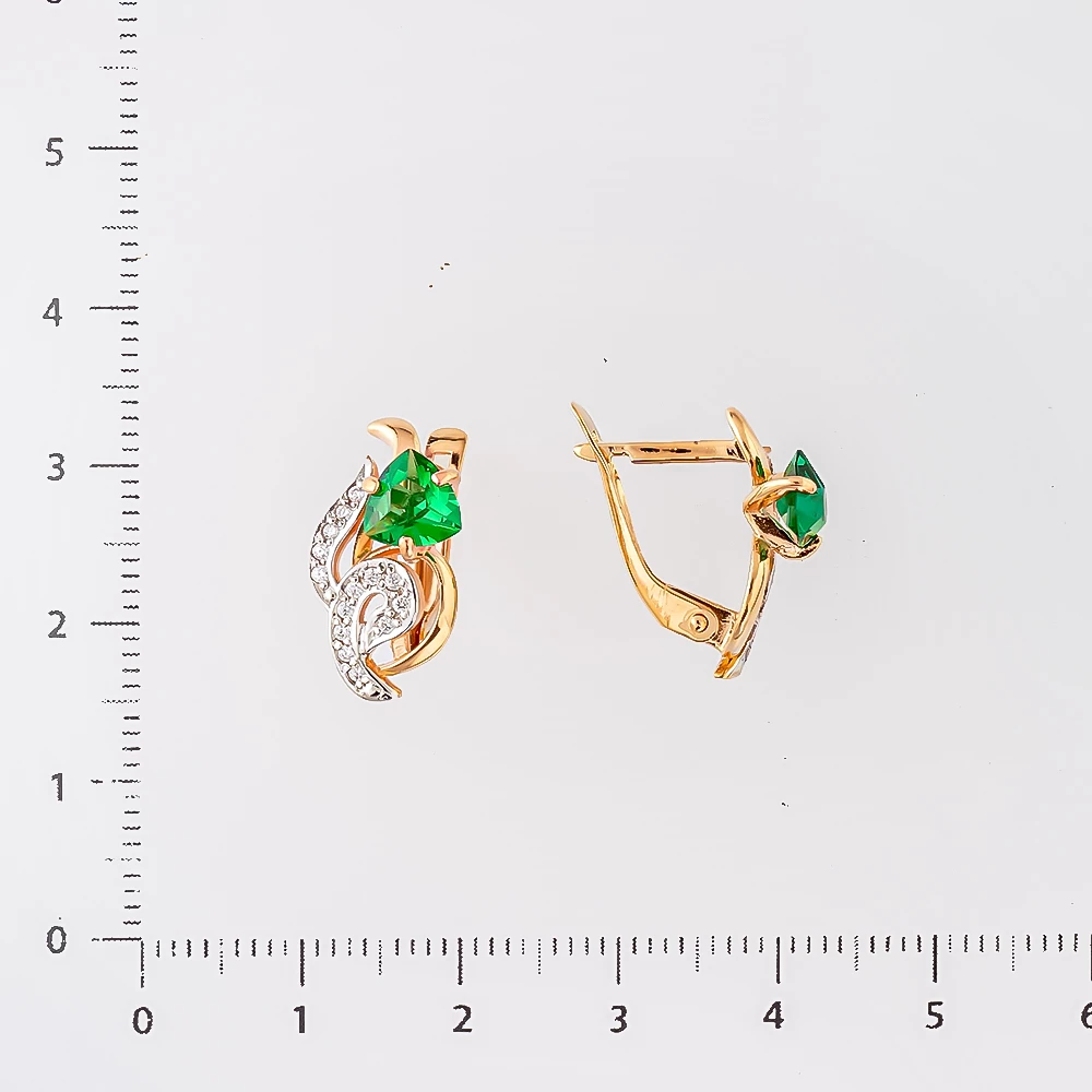 Серьги с изумрудом синтетическим из красного золота 585 пробы 2