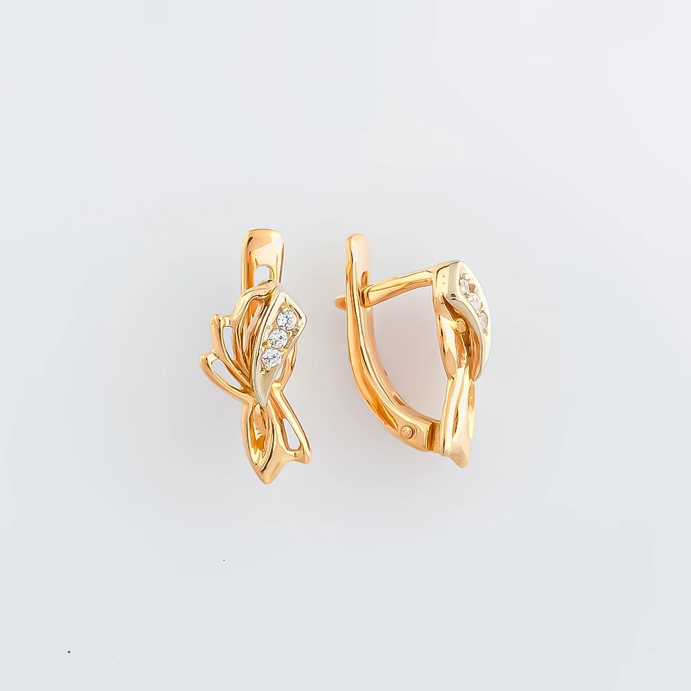 Серьги с фианитом из красного золота 585 пробы 1