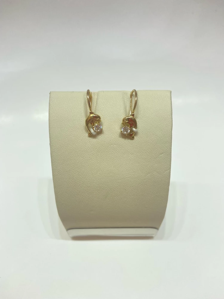 Серьги с фианитом из желтого золота 585 пробы 1
