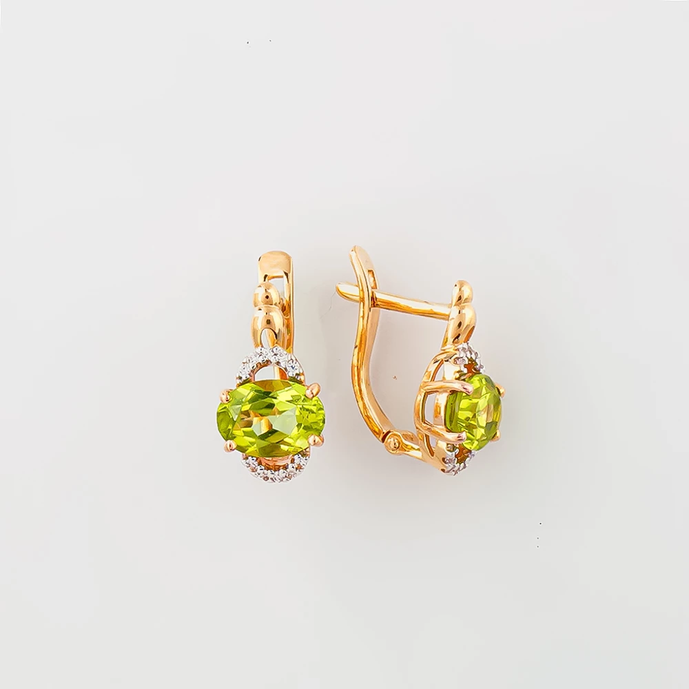Серьги с хризолитом из красного золота 585 пробы 1