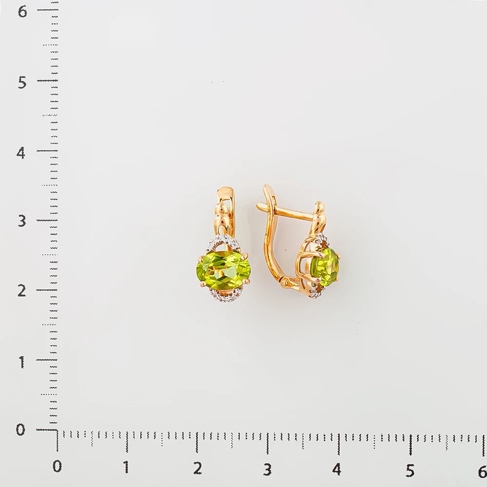 Серьги с хризолитом из красного золота 585 пробы 2