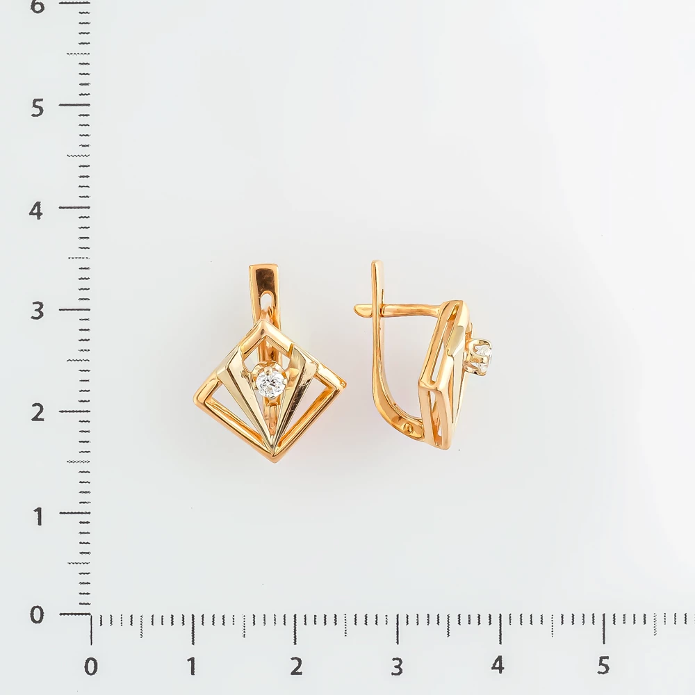 Серьги с фианитом из красного золота 585 пробы 2