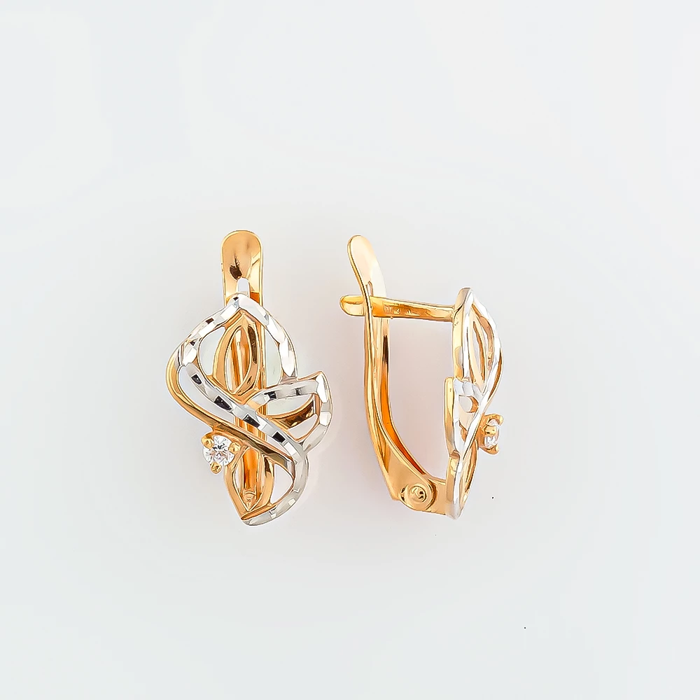 Серьги с фианитом из красного золота 585 пробы 1