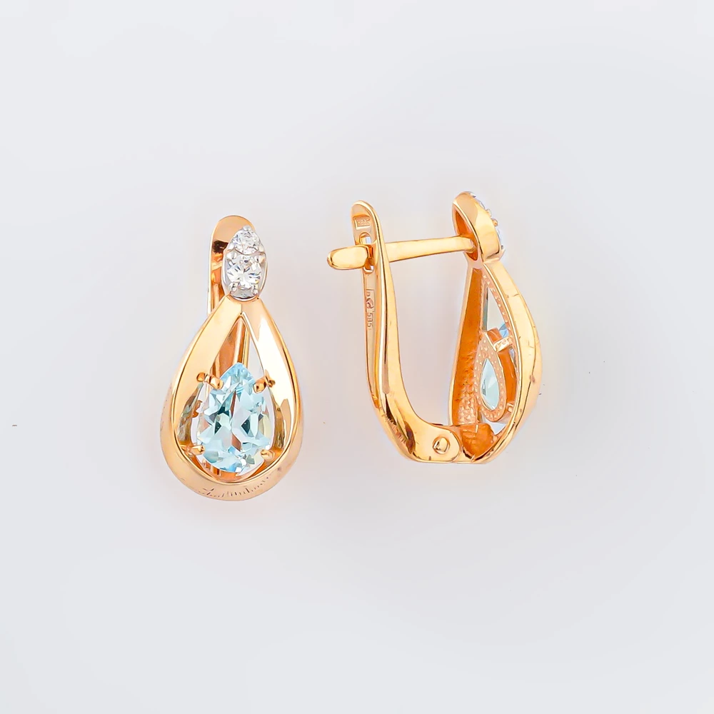 Серьги с топазом из красного золота 585 пробы 1