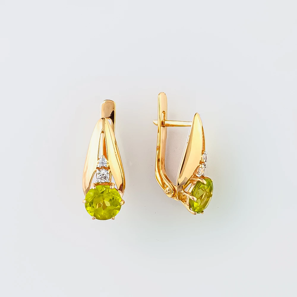 Серьги с хризолитом из красного золота 585 пробы 1