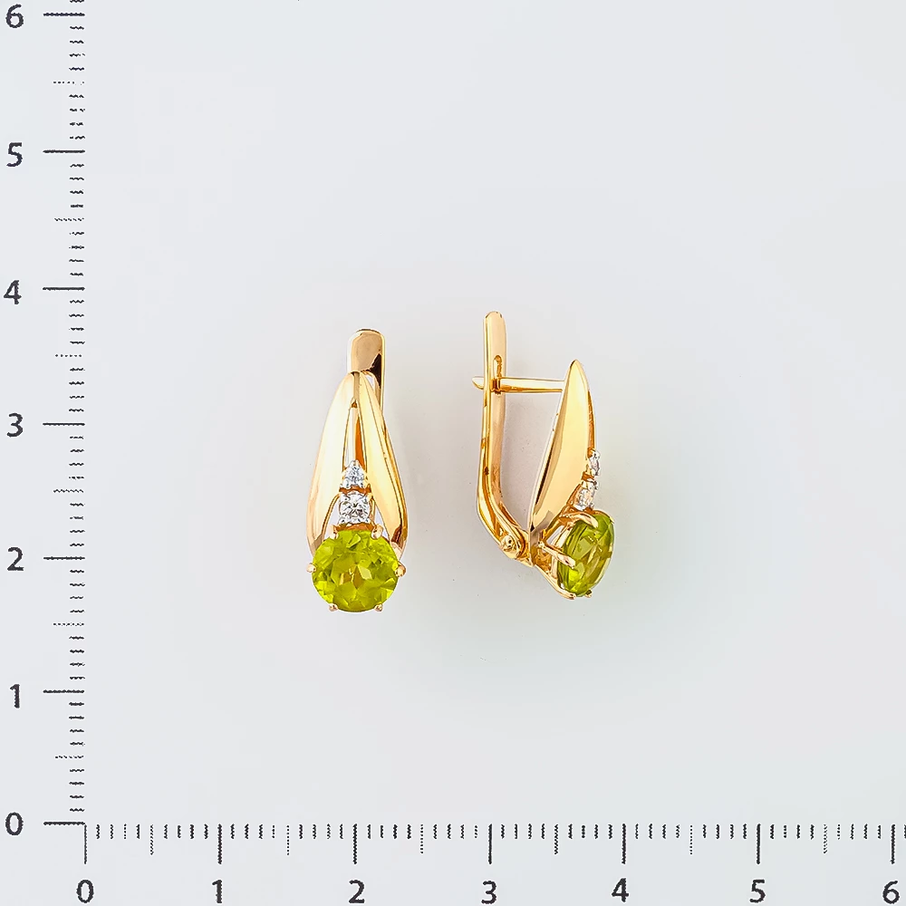 Серьги с хризолитом из красного золота 585 пробы 2