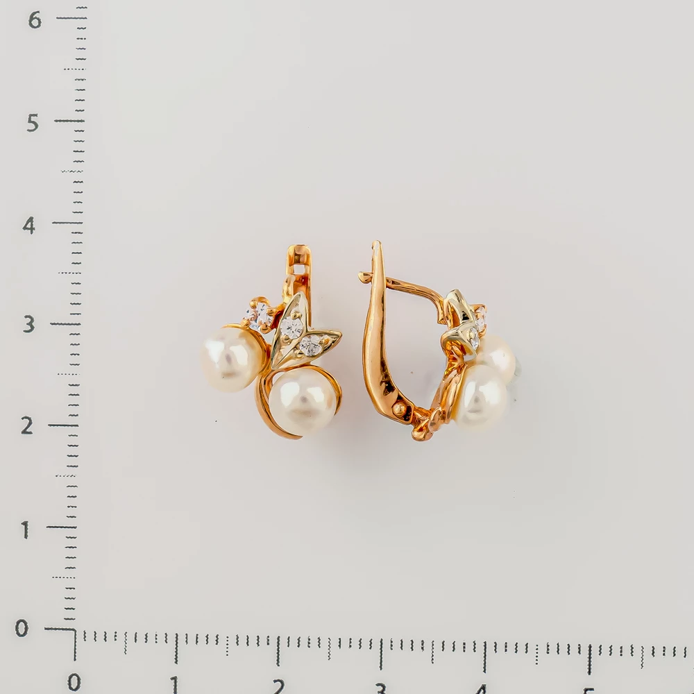 Серьги с культивированным жемчугом из красного золота 585 пробы 2