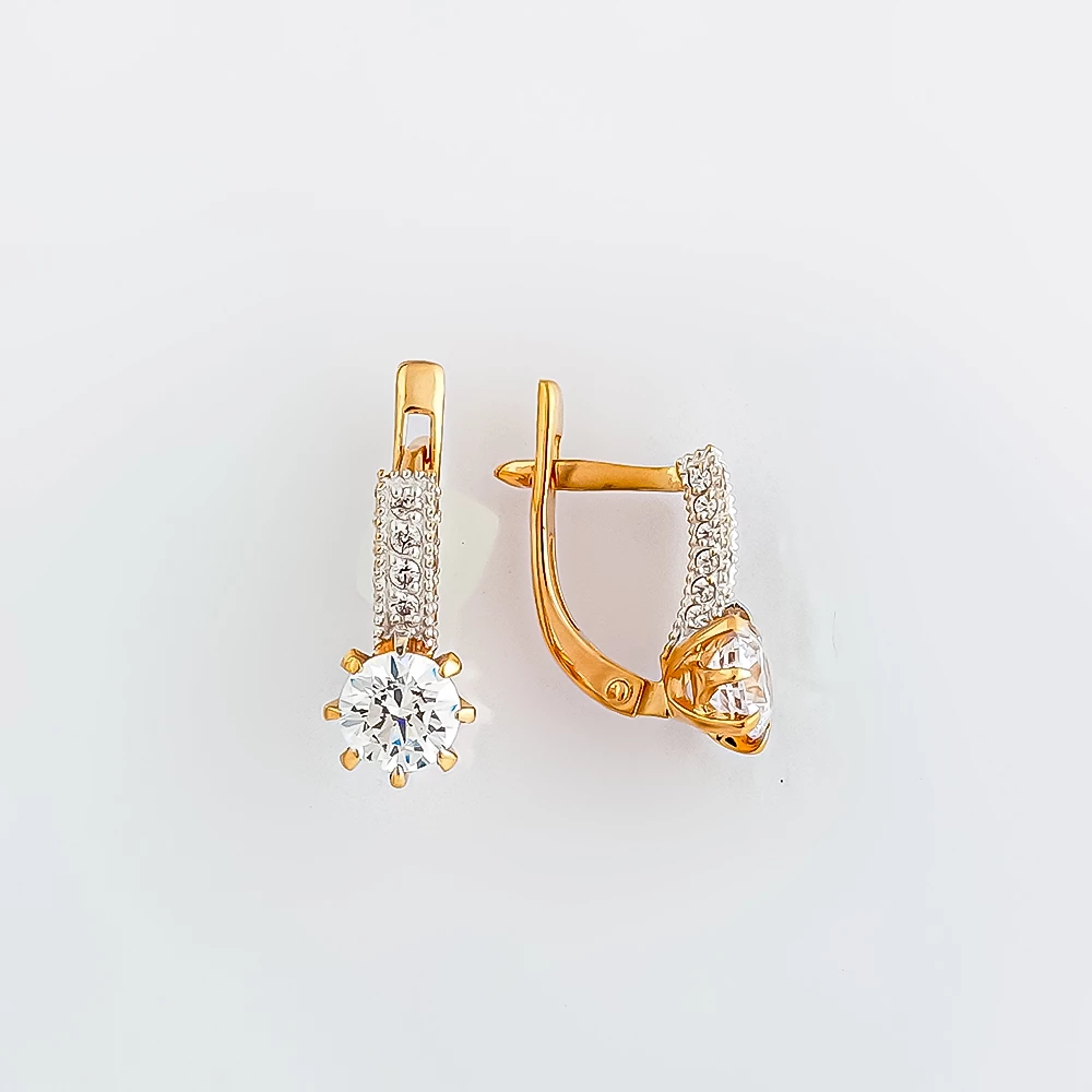 Серьги с фианитом из красного золота 585 пробы 1