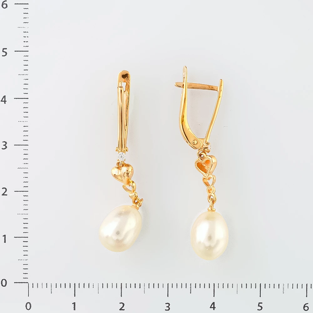 Серьги с культивированным жемчугом из красного золота 585 пробы 2