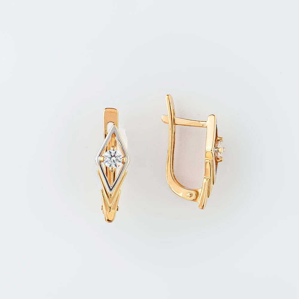 Серьги с фианитом из красного золота 585 пробы 1
