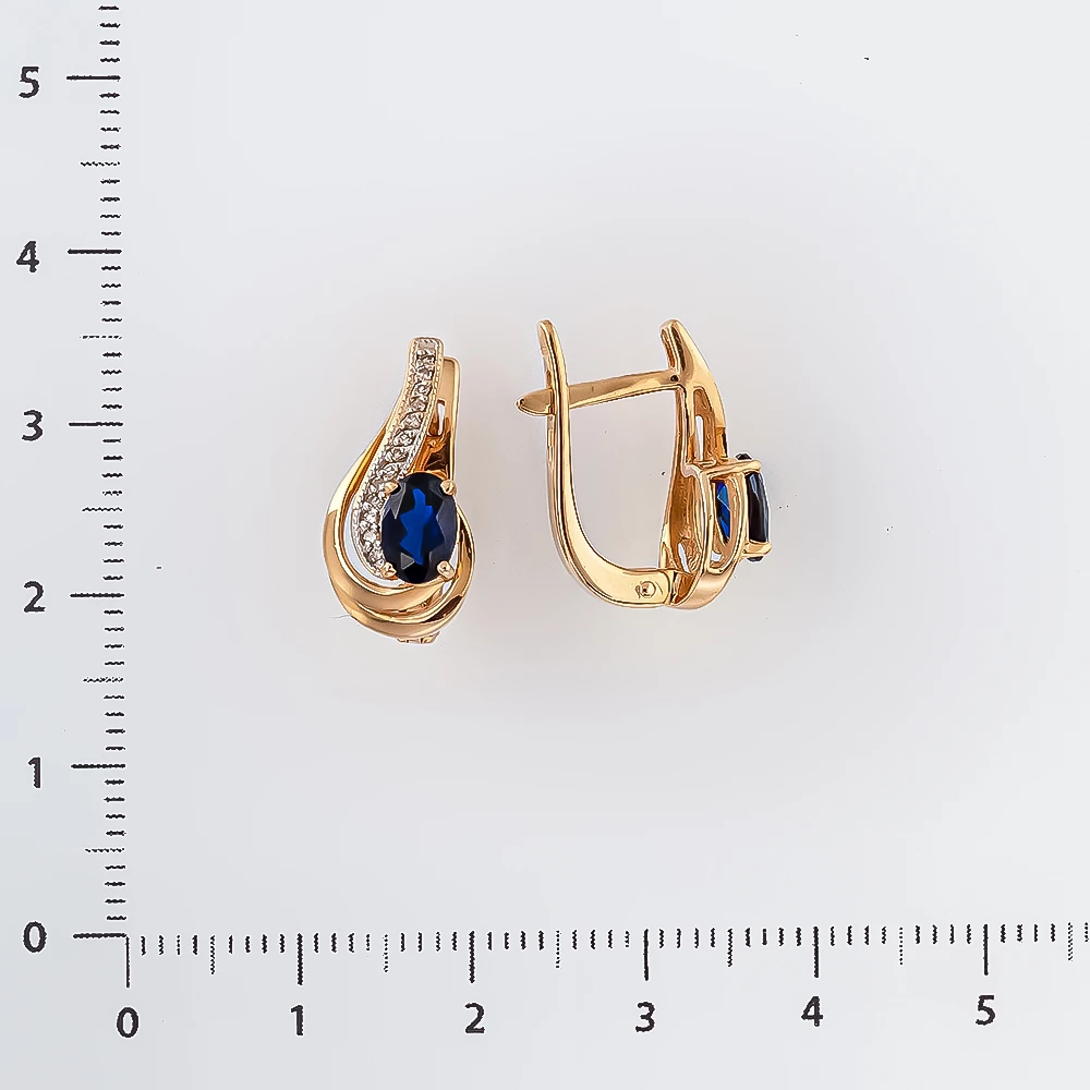 Серьги с сапфиром синтетическим из красного золота 585 пробы 2