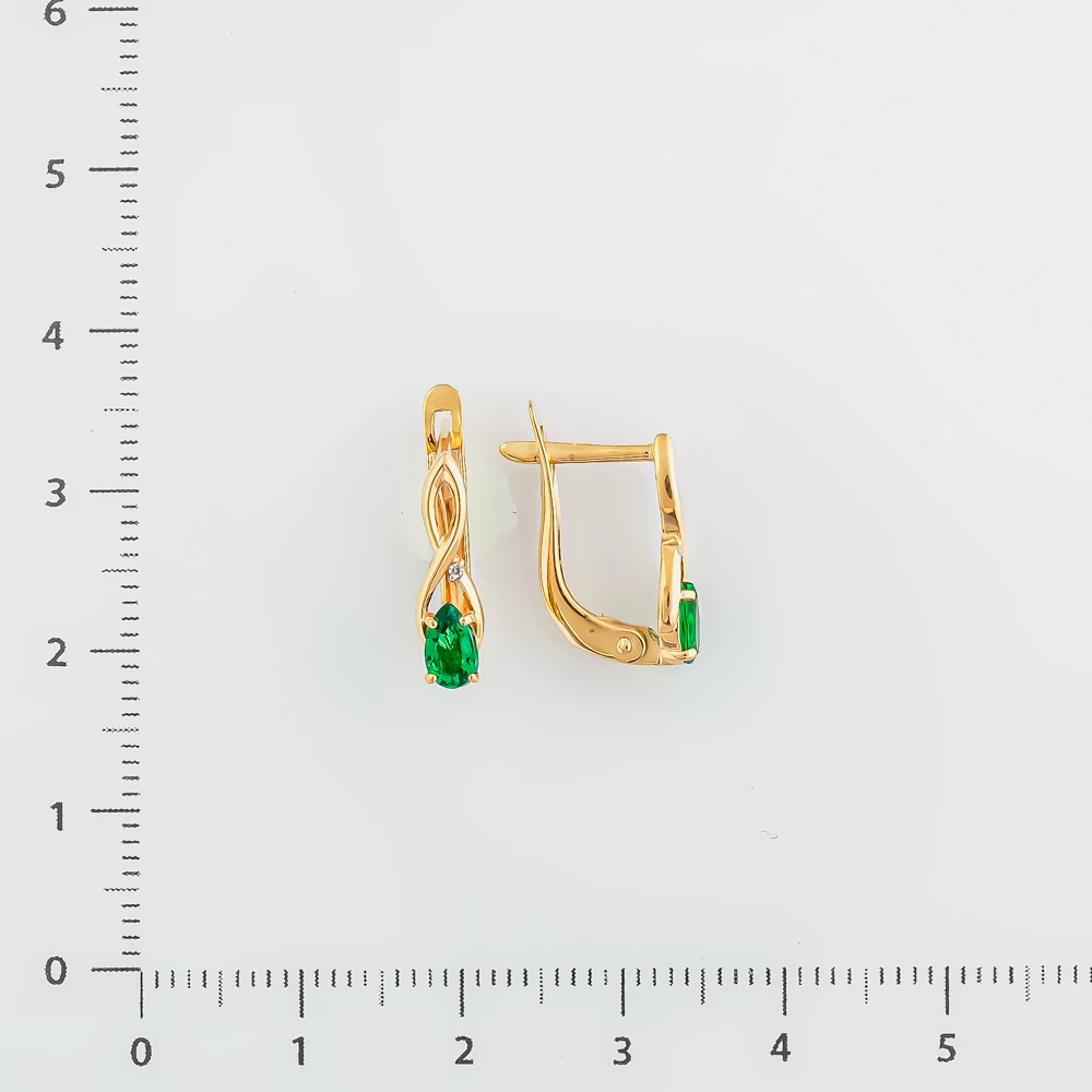 Серьги с изумрудом синтетическим из красного золота 585 пробы