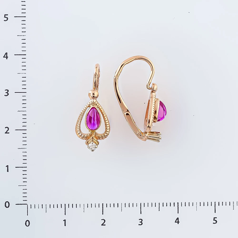 Серьги с фианитом из красного золота 585 пробы 2