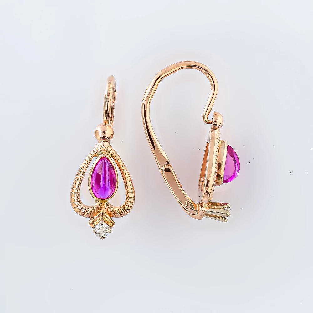 Серьги с фианитом из красного золота 585 пробы 1