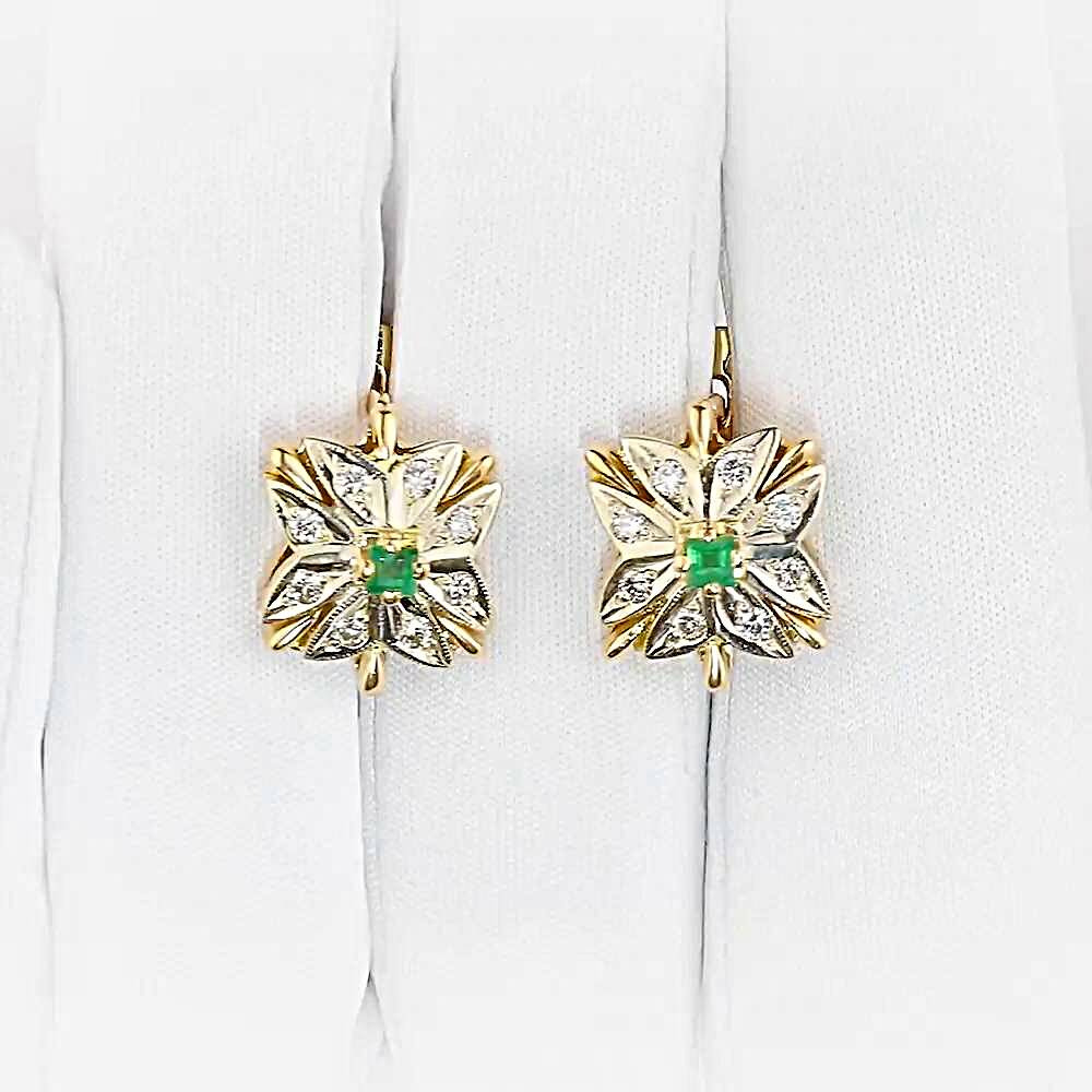 Серьги с изумрудом из красного золота 585 пробы 1