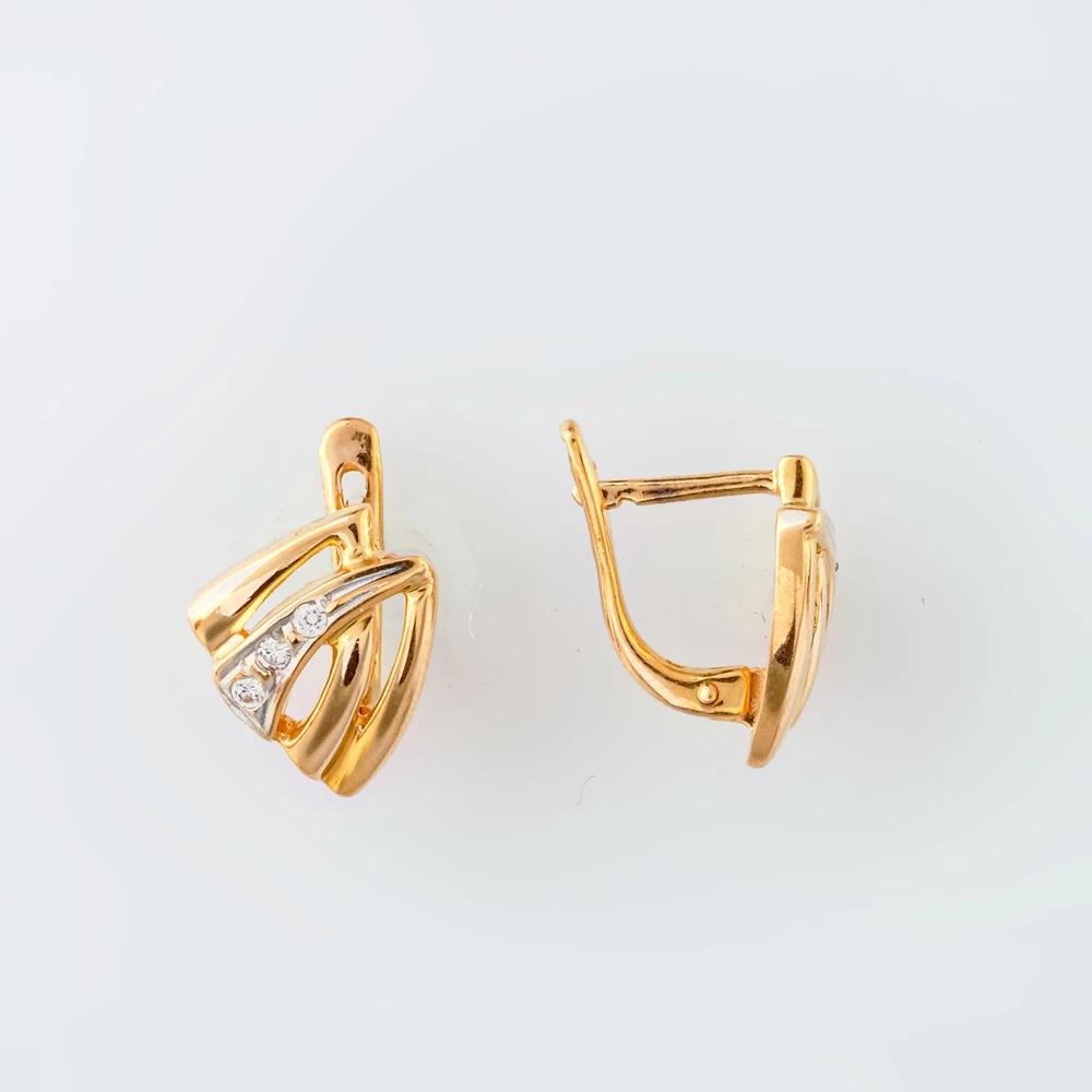 Серьги с фианитом из красного золота 585 пробы 1