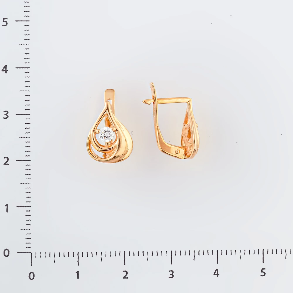 Серьги с фианитом из красного золота 585 пробы 2