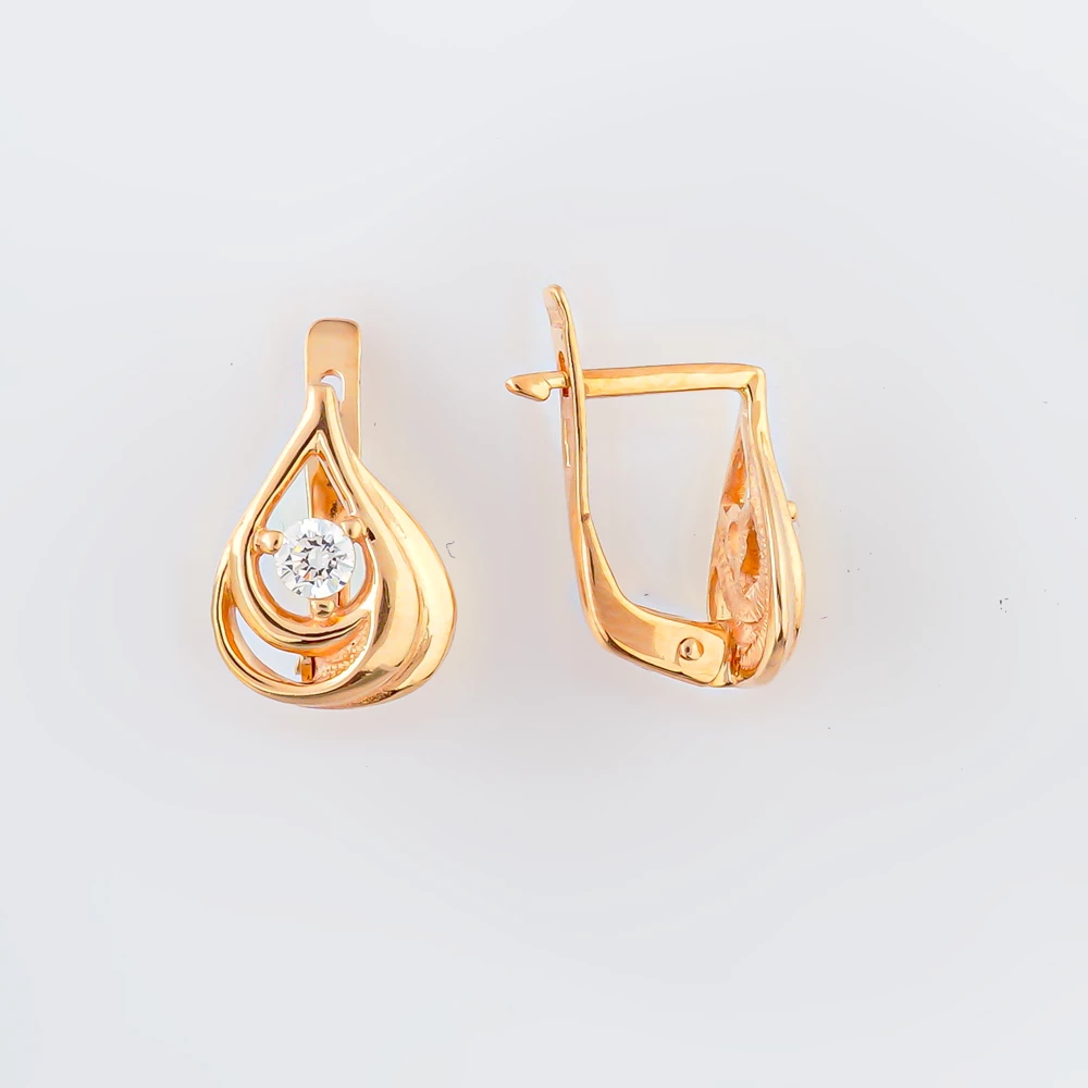 Серьги с фианитом из красного золота 585 пробы 1