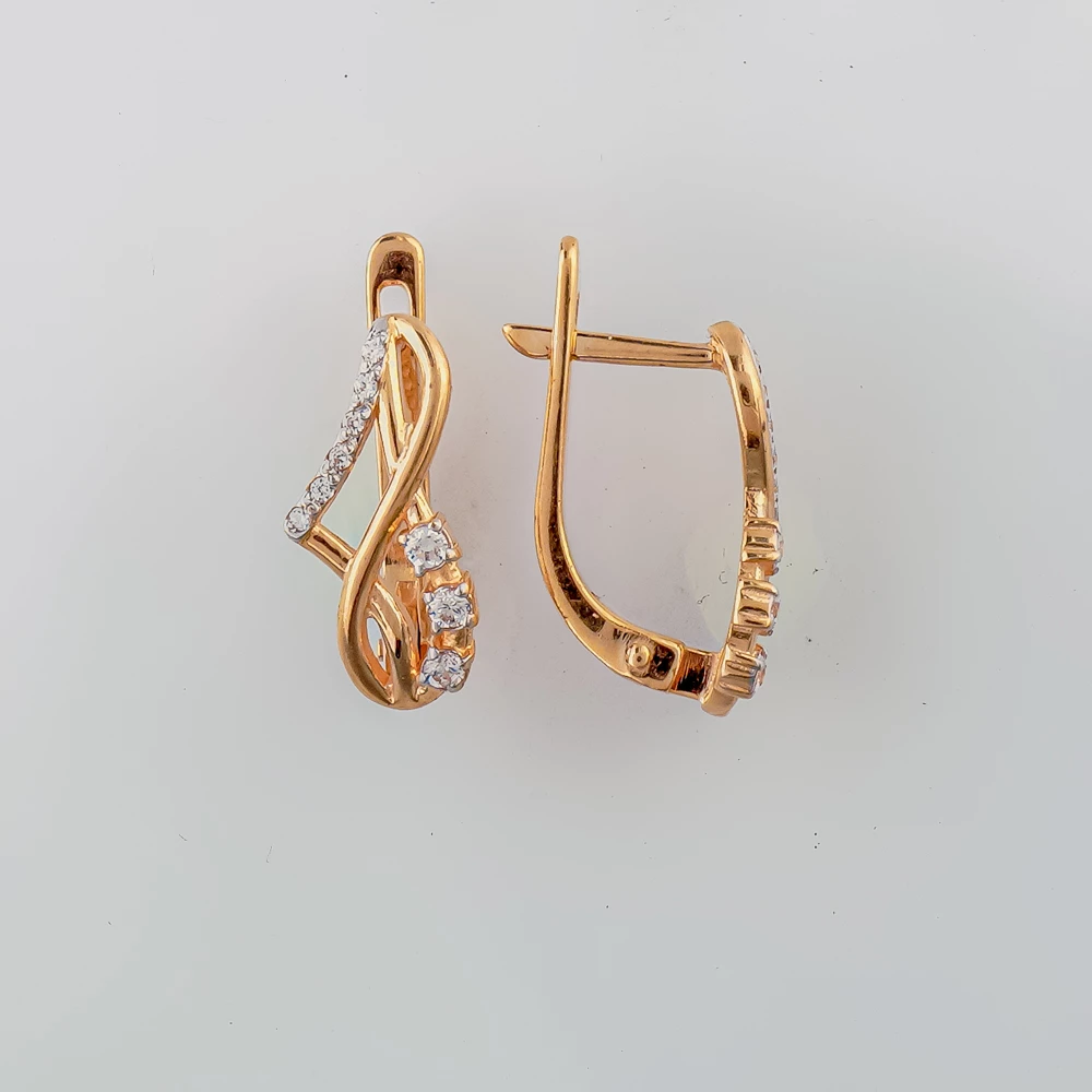 Серьги с фианитом из красного золота 585 пробы 1