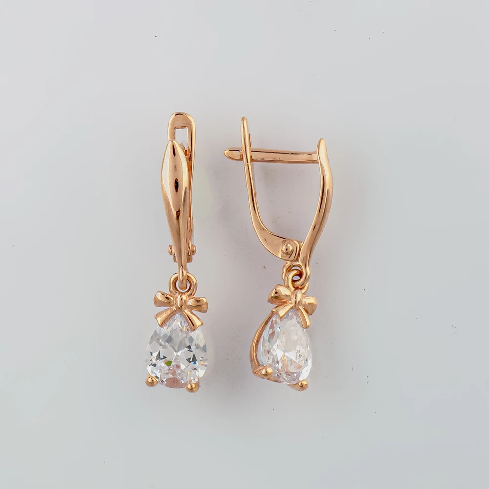 Серьги с фианитом из красного золота 585 пробы 1